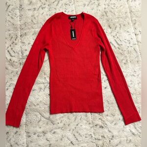 Express Ribbed Red Knit Top
